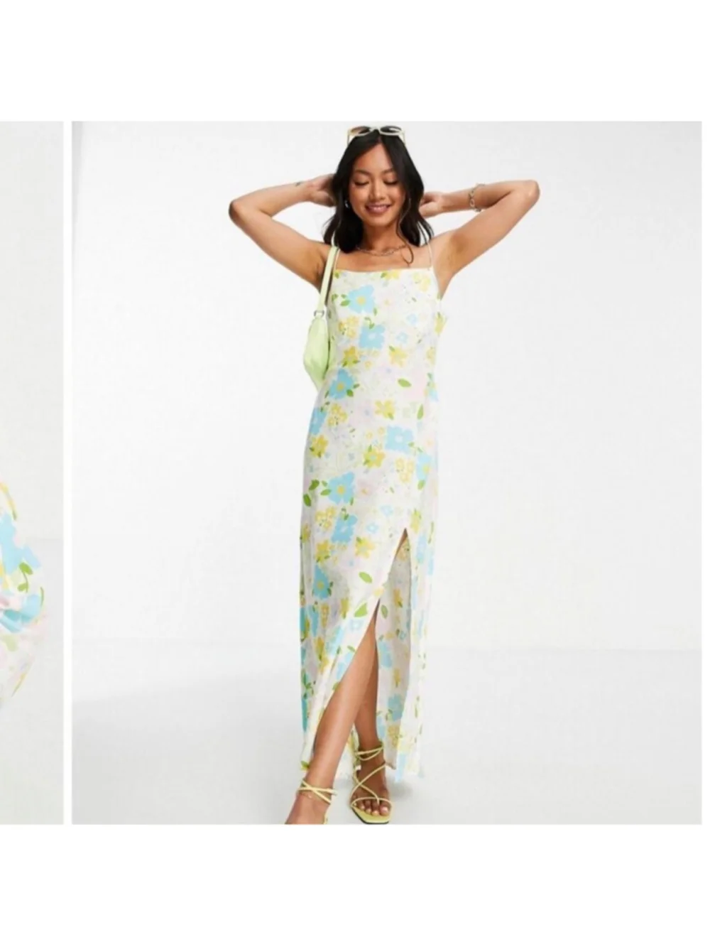 ASOS DESIGN Floral Maxi Dress Size 4 White Multicolor Linen Cotton Summer Spring - Picture 1 of 7